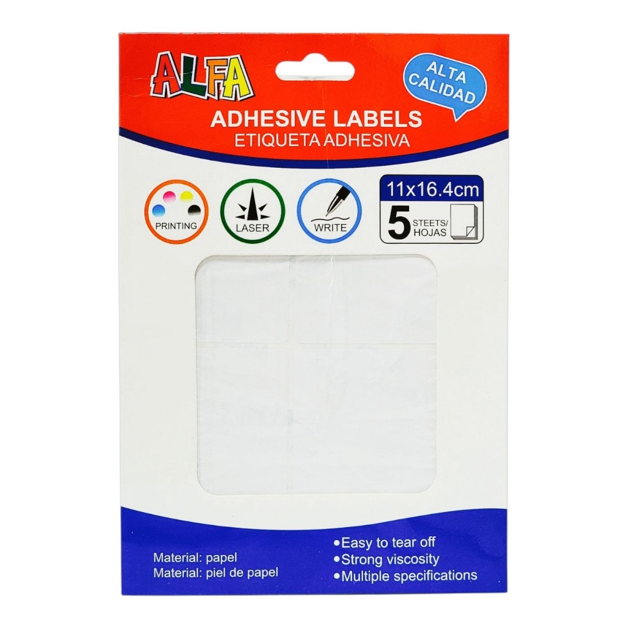 ETIQUETAS ADHESIVAS MULTIUSO PARA IMPRESION Y ESCRITURA RECTANGULARES ALFA 11X16.4CM