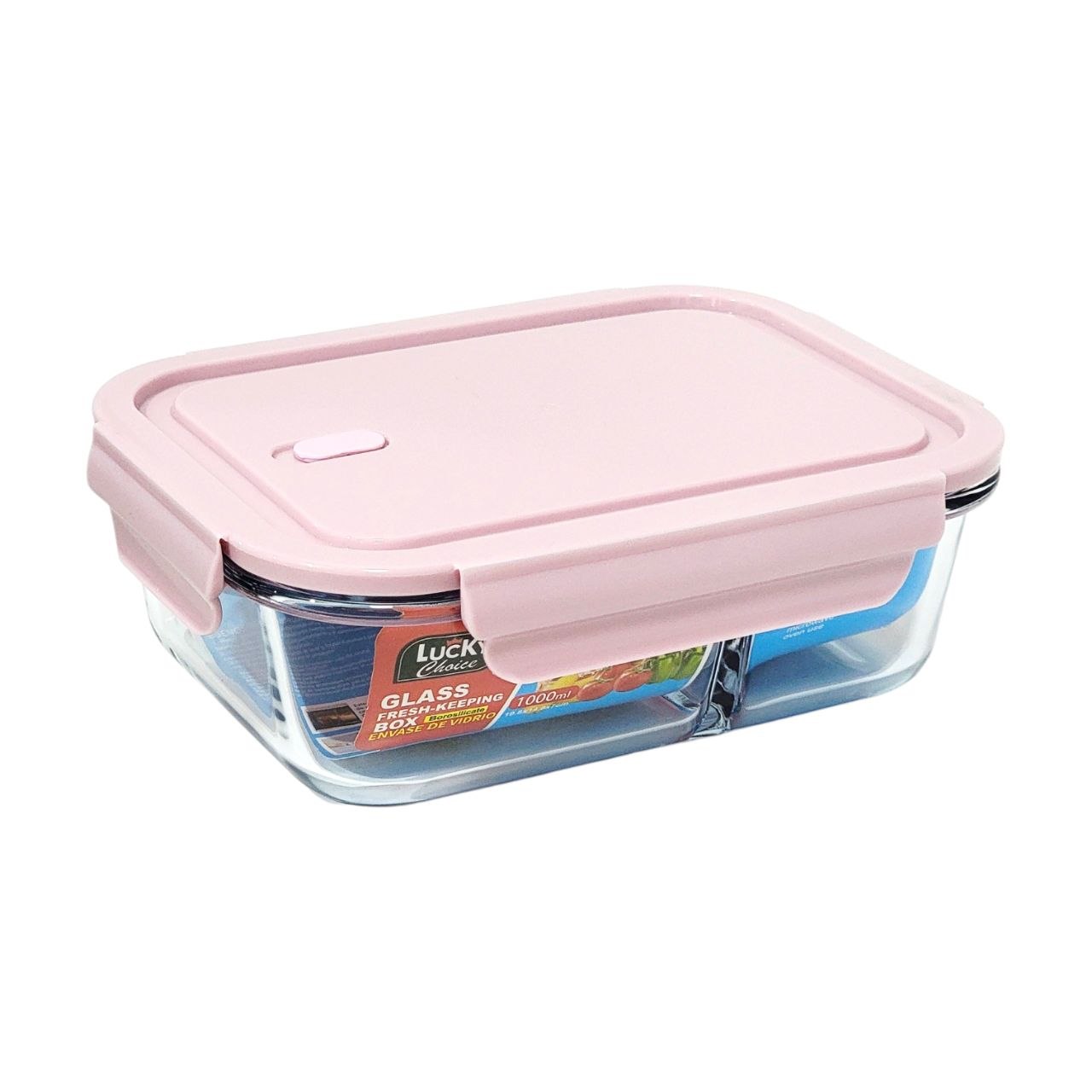 RECIPIENTE PANA PARA ALIMENTOS DE VIDRIO HERMETICO CON VALVULA DE VAPOR CON DIVISION 19X14X7CM