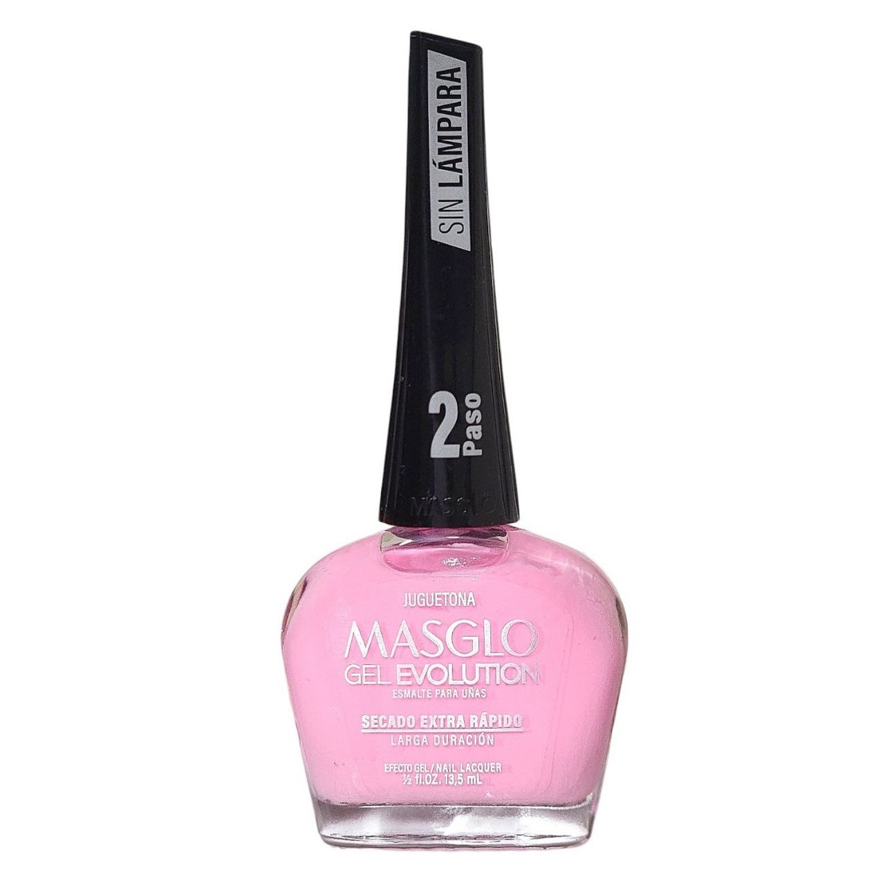 ESMALTE PARA UÑAS DE SECADO RAPIDO COLOR ROSA CHICLE CLARO JUGUETONA GEL EVOLUTION MASGLO 13.5ML