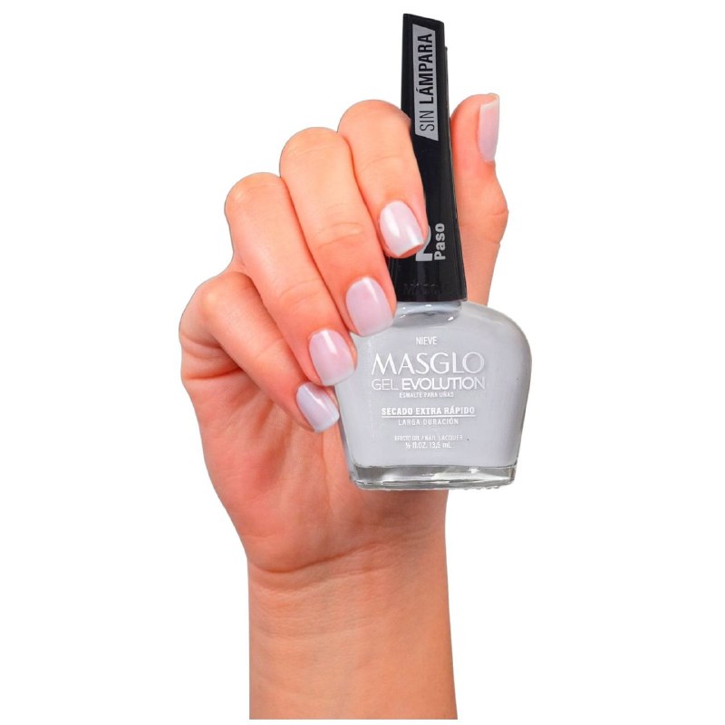 ESMALTE PARA UÑAS DE SECADO RAPIDO COLOR BLANCO OPACO NIEVE GEL EVOLUTION MASGLO 13.5ML
