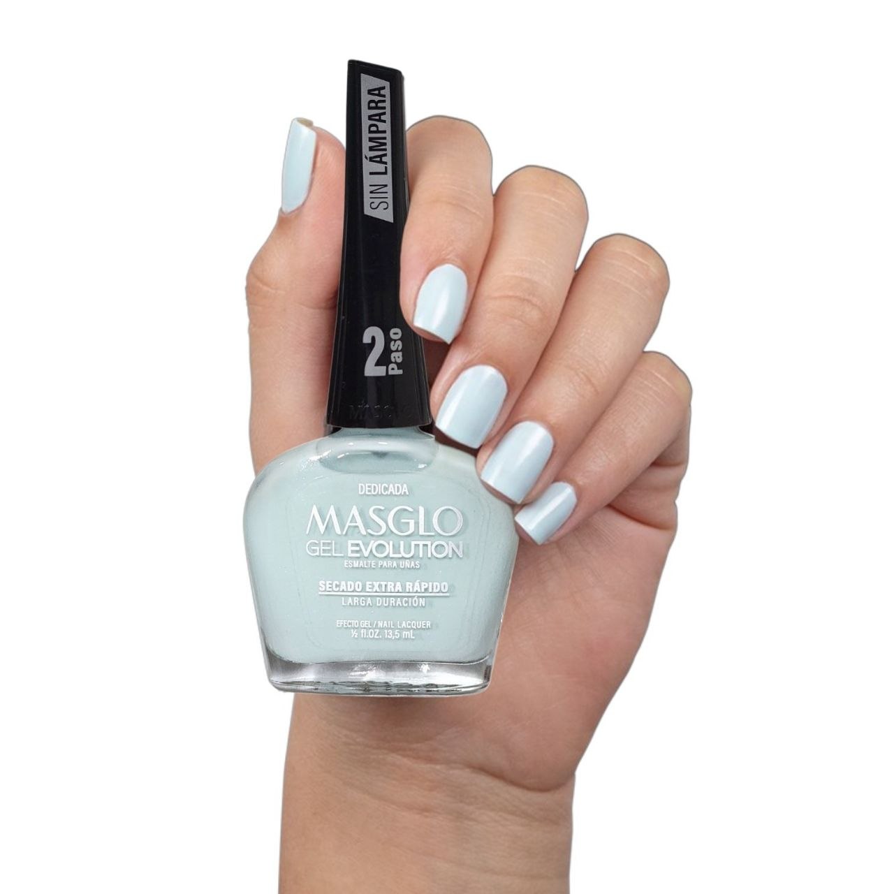 ESMALTE PARA UÑAS DE SECADO RAPIDO COLOR AZUL PALIDO DEDICADA GEL EVOLUTION MASGLO 13.5ML