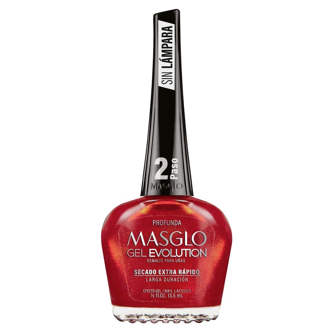 ESMALTE PARA UÑAS DE SECADO RAPIDO COLOR ROJO ESCARLATA PROFUNDA GEL EVOLUTION MASGLO 13.5ML