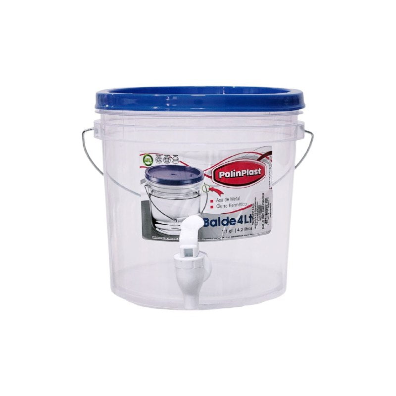 RECIPIENTE BALDE PARA LIQUIDOS CON DISPENSADOR ASA DE METAL Y CIERRE HERMETICO POLINPLAST 4L