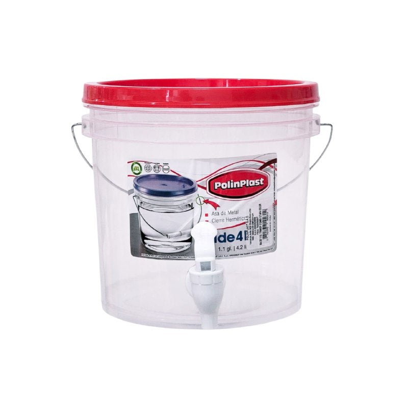 RECIPIENTE BALDE PARA LIQUIDOS CON DISPENSADOR ASA DE METAL Y CIERRE HERMETICO POLINPLAST 4L
