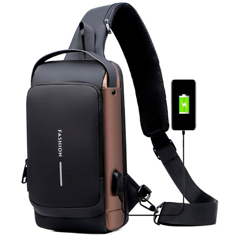MOCHILA ECONOMICA CRUZADA IMPERMEABLE PARA HOMBRE CON PUERTO USB, SENDERISMO Y CAMINAR, DURADERO PORTATIL Y CLAVE ANTIRROBO