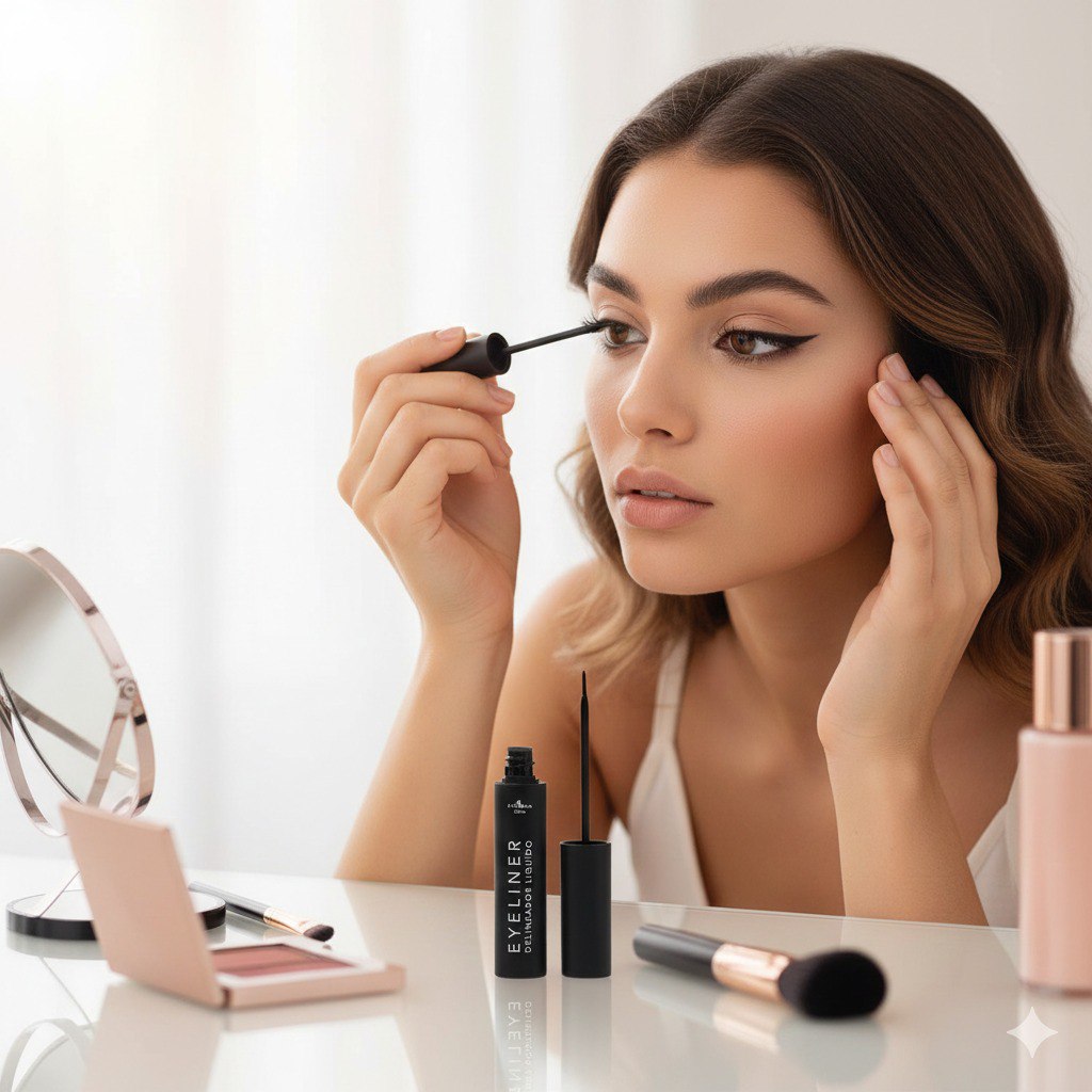 DELINEADOR DE OJOS LIQUIDO COLOR NEGRO MATE RESISTENTE AL AGUA ITALIA DELUXE 8G