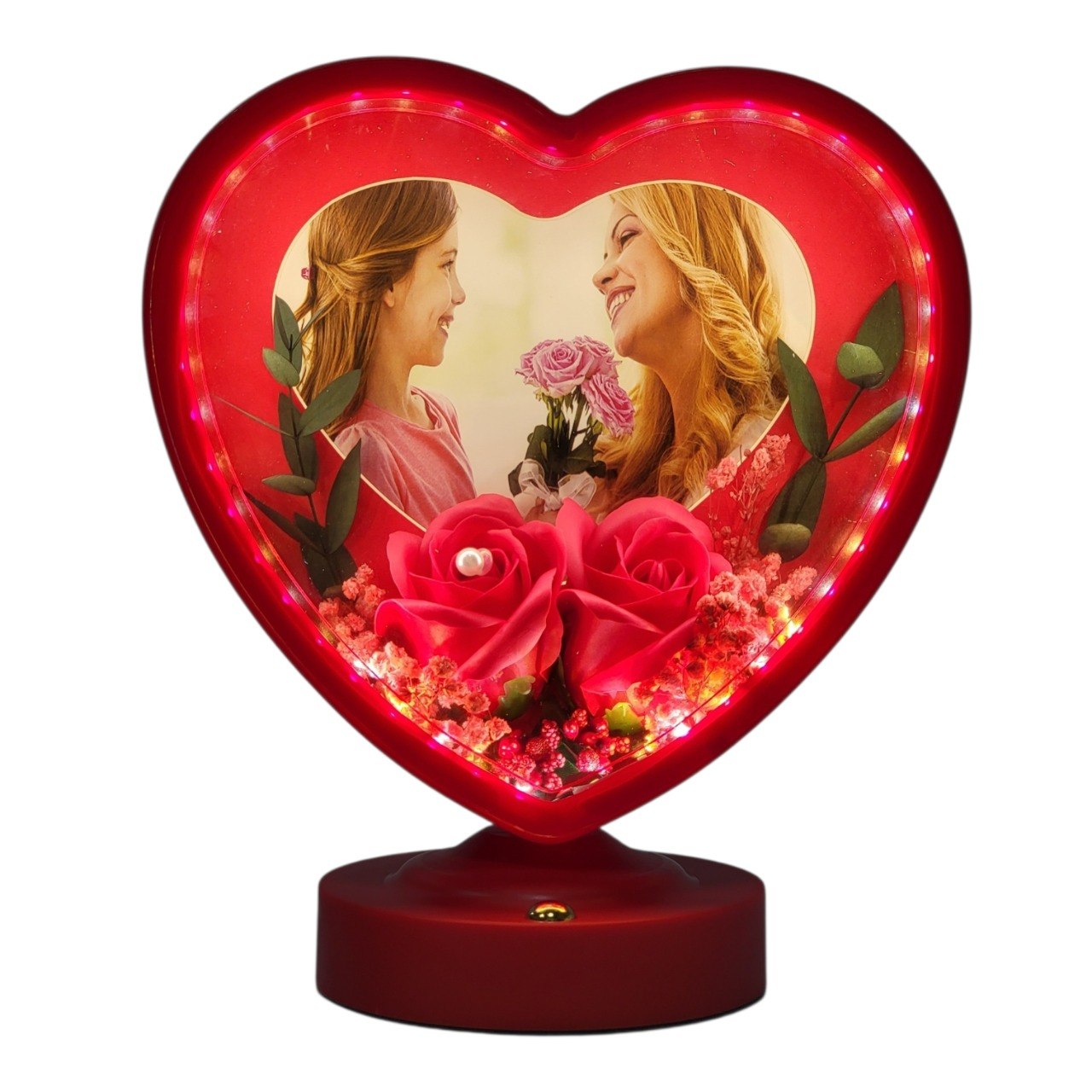 RETRATERA EN FORMA DE CORAZON CON ROSAS E ILUMINACION LED 23X20X5CM