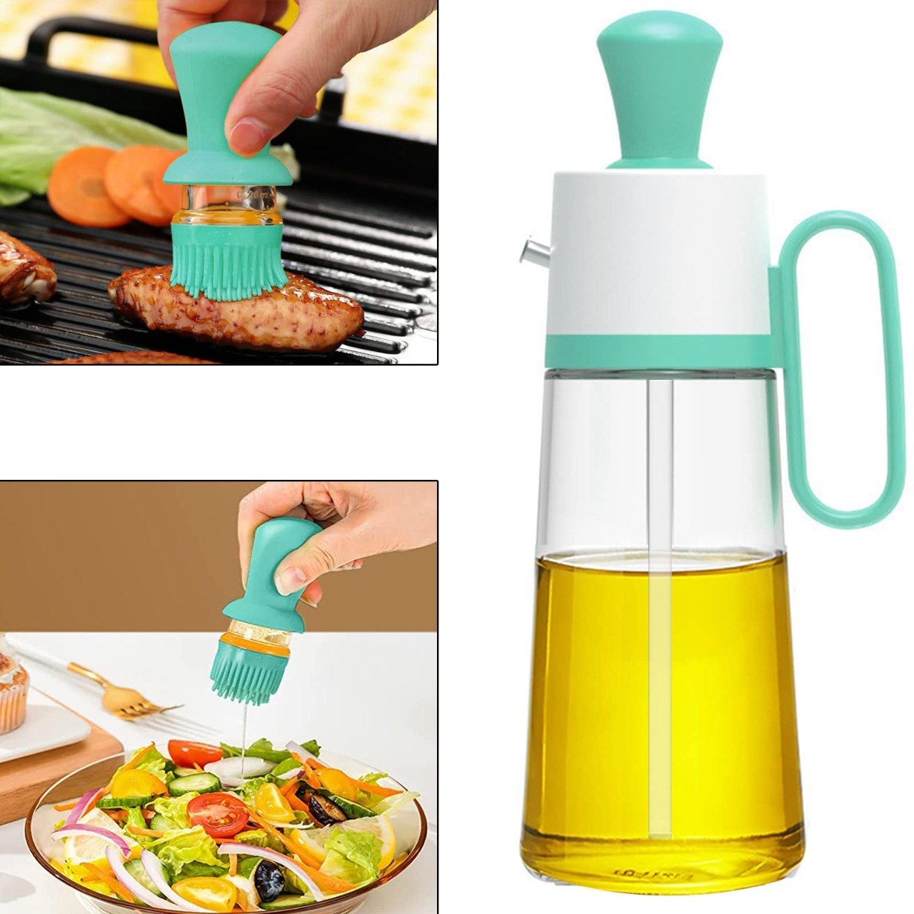 BOTELLA DISPENSADORA DE ACEITE DE VIDRIO CON PINCEL DE SILICONA 550ML