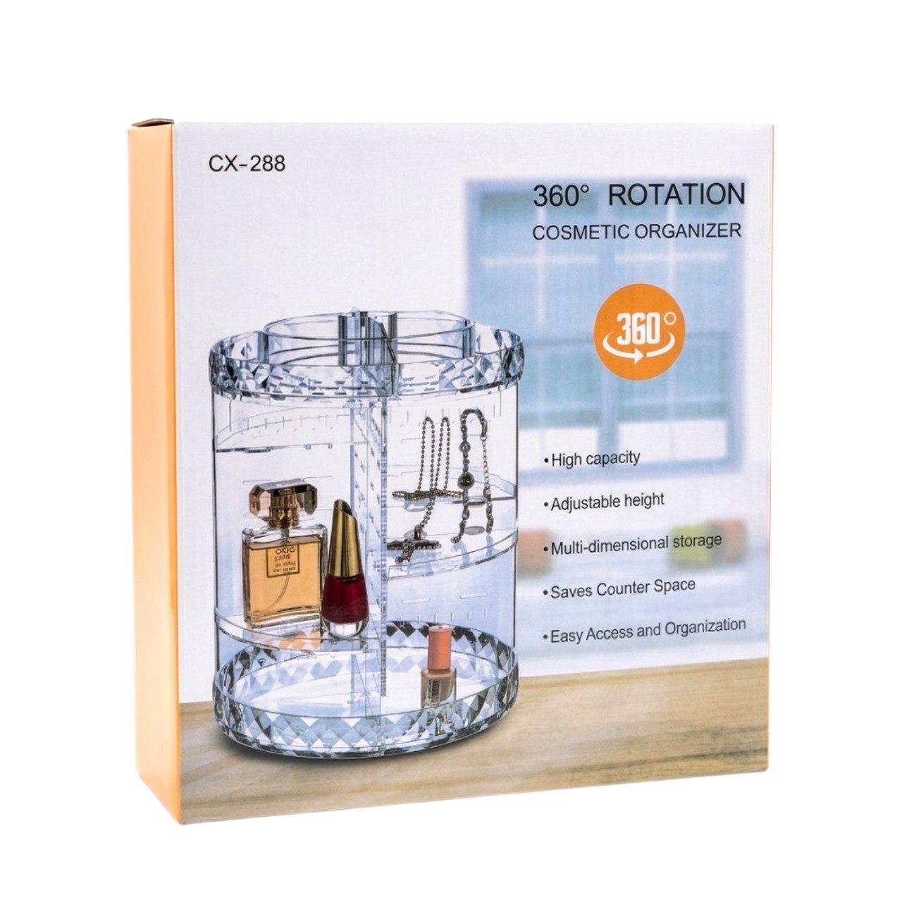 ORGANIZADOR DE MAQUILLAJE TRANSPARENTE GIRATORIO 360° MODELO CX-288