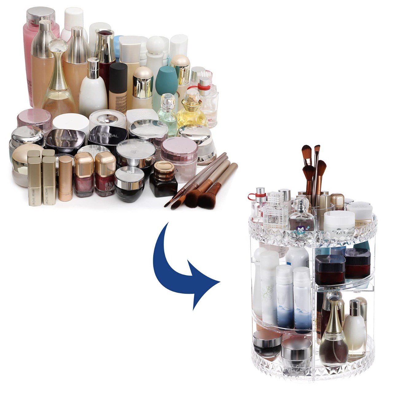 ORGANIZADOR DE MAQUILLAJE TRANSPARENTE GIRATORIO 360° MODELO CX-288