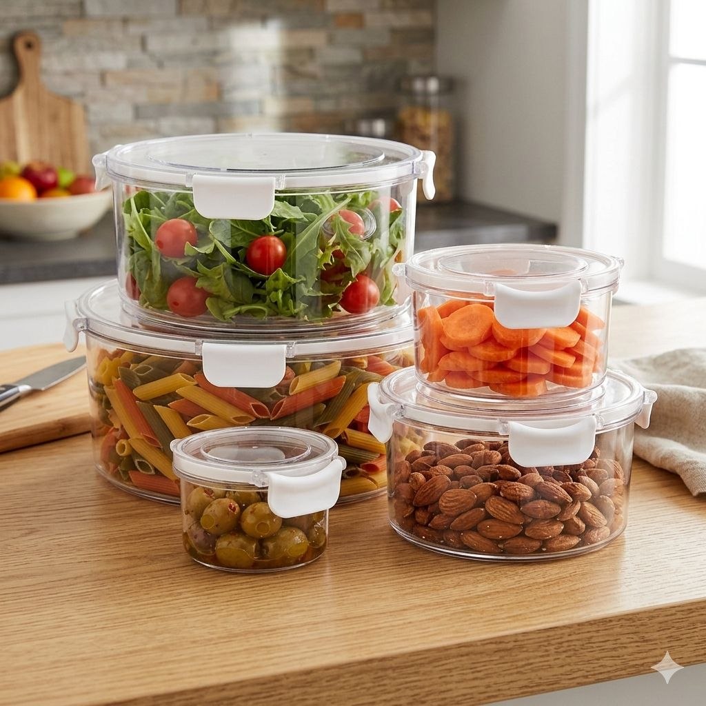 SET DE RECIPIENTES PANAS PARA ALIMENTOS HERMETICOS REDONDOS 5PCS GOLDEN SAIL