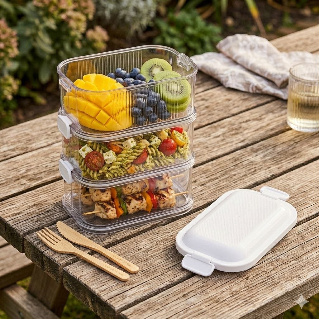 SET DE RECIPIENTES PANAS PARA ALIMENTOS ACOPLABLES Y COMPACTOS 3PCS
