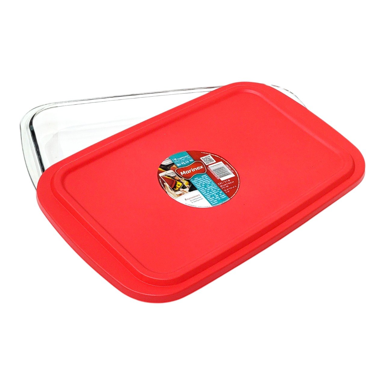 RECIPIENTE DE COCINA DE VIDRIO TEMPLADO CON TAPA HEMETICA MARINEX 39X23X5CM