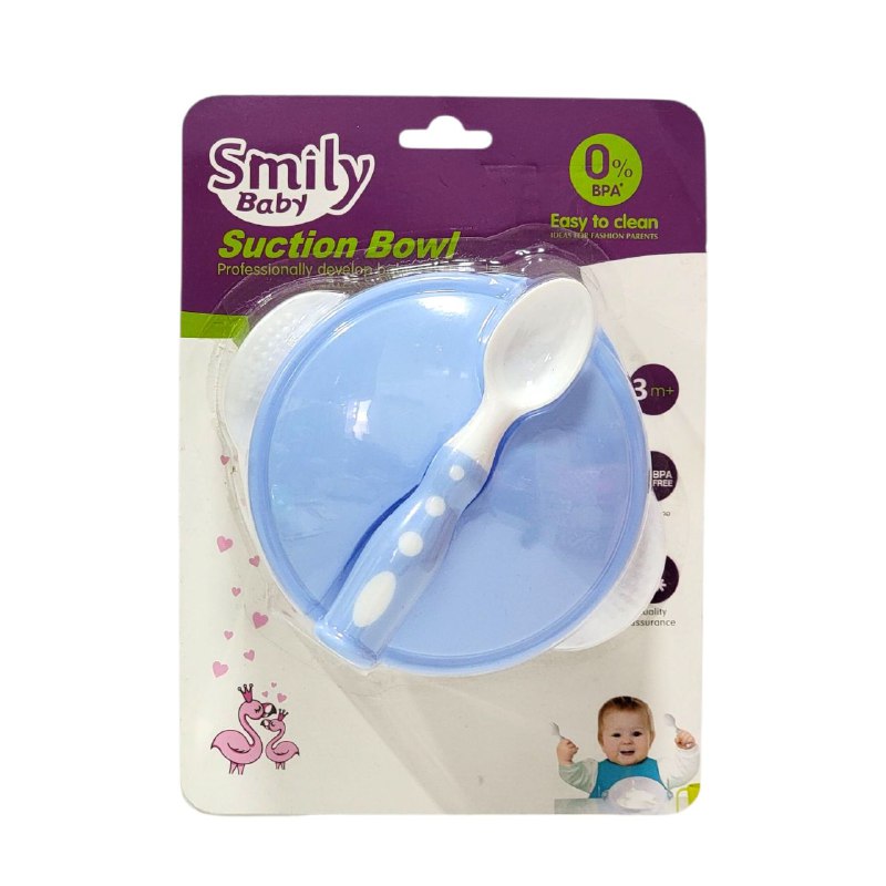 PLATO EN SET INFANTIL PARA BEBES, TAZON DE SUCCION A PARTIR DE 3 MESES DE EDAD, BASE DE SUCCION QUE EVITA DERRAMES SMILY BABY 3 COLORES