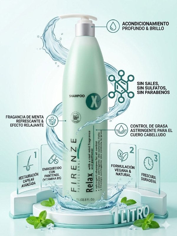 SHAMPOO ASTRINGENTE Y EQUILIBRANTE DEL CUERO CABELLUDO QUE CONTROLA LA GRASA DEL PELO FIRENZE 1L