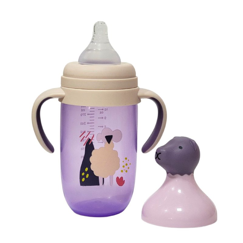BIBERON CHUPON PARA BEBES CON ASAS, PEPE DE FACIL AGARRE Y BOQUILLA O TAPA PREVIENE DERRAMES, CAPACIDAD 300ML SMILY BABY