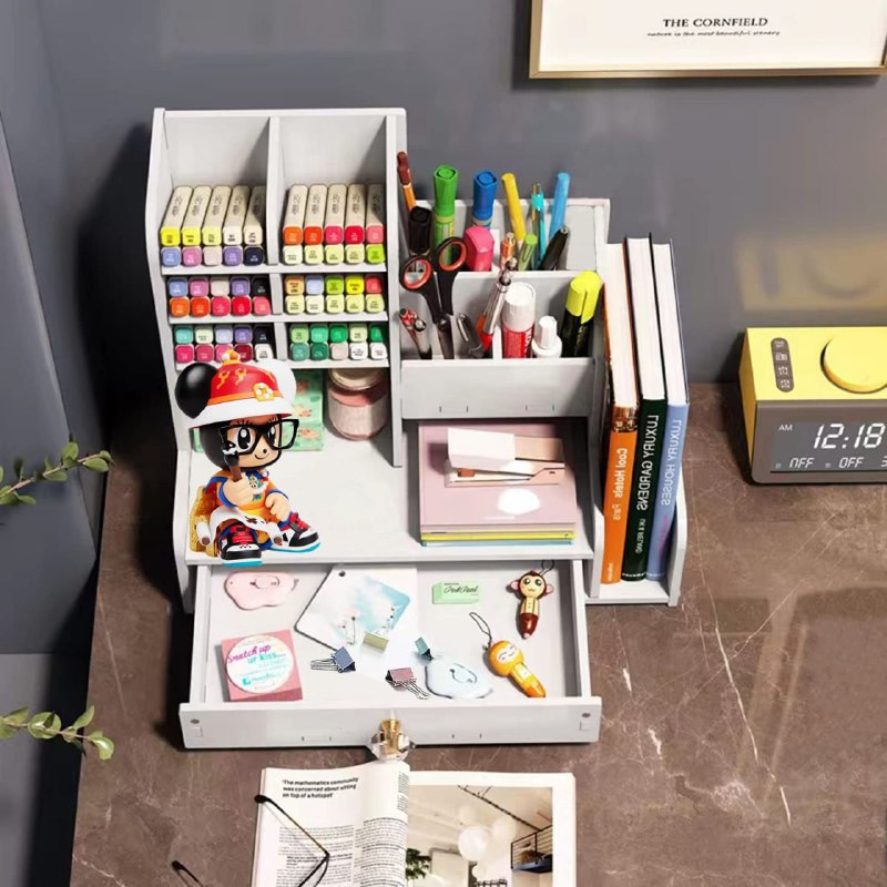 ESTANTE ORGANIZADOR DE BOLIGRAFOS PARA ESCRITORIO O OFICINA COLOR BLANCO 30X15X25CM