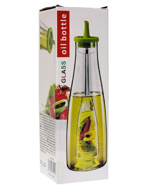 BOTELLA DISPENSADORA DE ACEITE AROMATIZADO CON ESPECIAS, AJOS,ETC DE VIDRIO BOROSILICATO, SILICONA FLEXIBLE Y PLASTICO RESISTENTER GLASS OIL BOTTLE 500ML