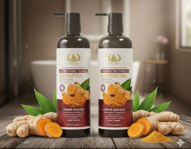 SET DE SHAMPOO Y ACONDICIONADOR HIDRATANTES CON JENGIBRE ROJO TREE CITY 900MLX2