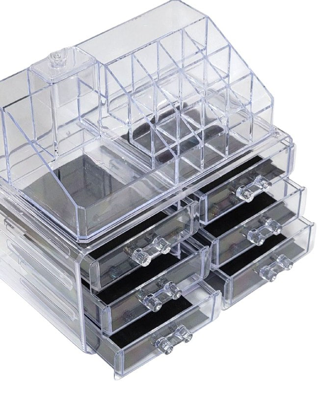 ORGANIZADOR ESTANTE DE COSMETICOS, MAQUILLAJE O JOYERIA TRANSPARENTE DE ACRILICO CON ESPEJO 18X22x13CM