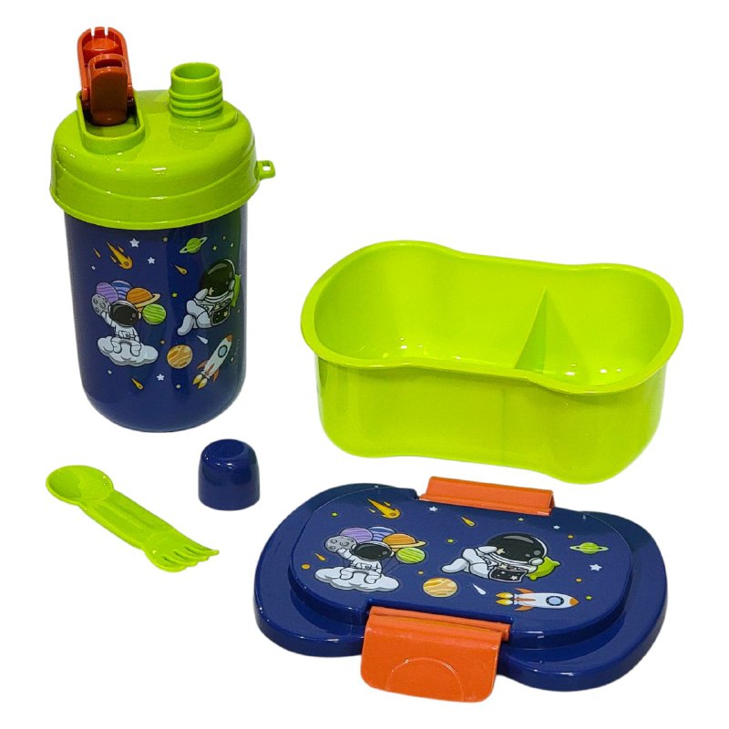 LONCHERA EN KIT CON SEPARADOR, CUBIERTO Y BOTE 3 COLORES Y DISEÑOS