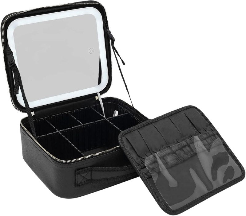 ORGANIZADOR DE COSMETICOS, ESTUCHE ORGANIZADOR DE MAQUILLAJE CON ESPEJO LED, DE 3 MODOS DE LUZ, CUBIERTA TRANSPARENTE, CORREA, DIVISIONES LED MAKEUP MIRROR HANDHELD