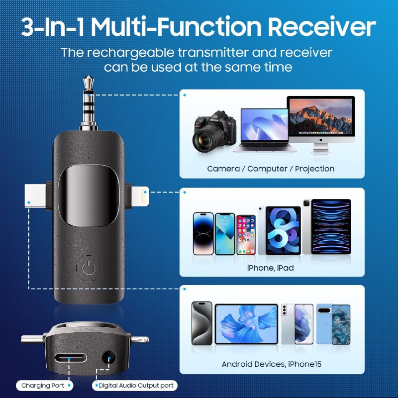 MICROFONO INALAMBRICO CON ALCANCE DE 20MTS, OFRECE RECEPCION Y TRANSMISION CLARA, CON SONIDO DE GRABACION LIMPIO Y PROFESIONALWIRELESS LAVALIER MICROPHONE