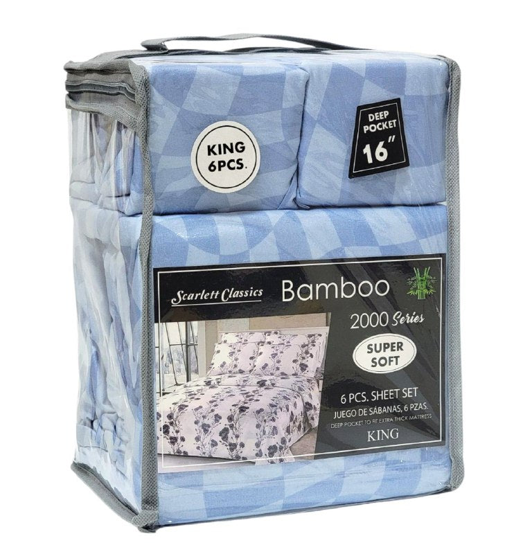 JUEGO DE SABANAS CAMERA DE 6 PIEZAS KING SCARLETT CLASSICS BAMBOO, 25 ESTILOS