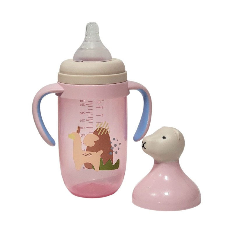 BIBERON CHUPON PARA BEBES CON ASAS, PEPE DE FACIL AGARRE Y BOQUILLA O TAPA PREVIENE DERRAMES, CAPACIDAD 300ML SMILY BABY