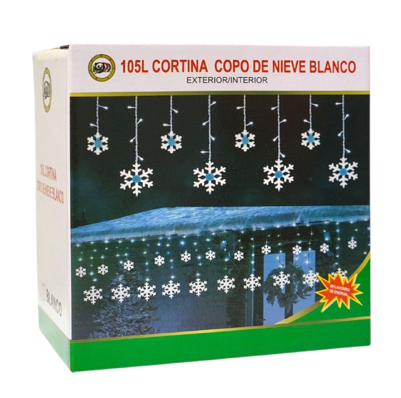 LUCES DECORATIVAS NAVIDEÑAS CORTINA DE LUZ LED BLANCA CON DISEÑO DE COPO DE NIEVE 18.5X11X18.5CM