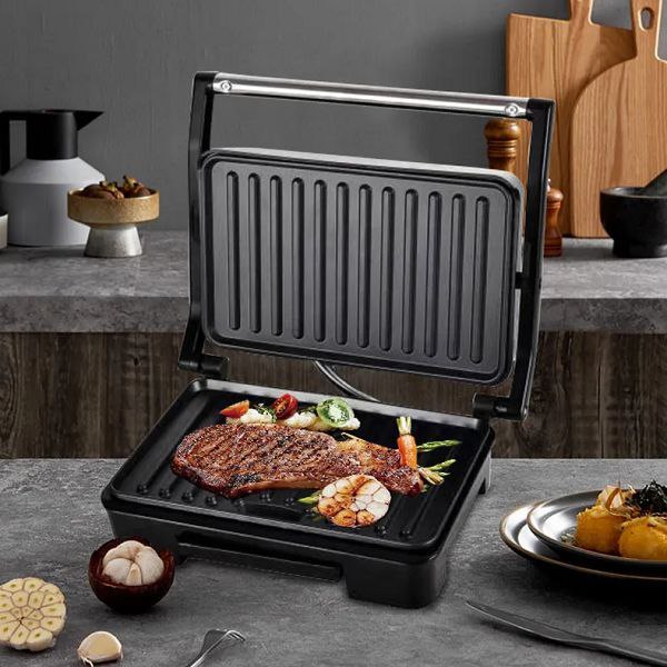 MAQUINA PARRILLA ELECTRICA, PLANCHA FACIL DE LIMPIAR, 850W FUERZA, LAMPARA LED, CALEFACCION DOBLE CARA SK-233, SOKANY