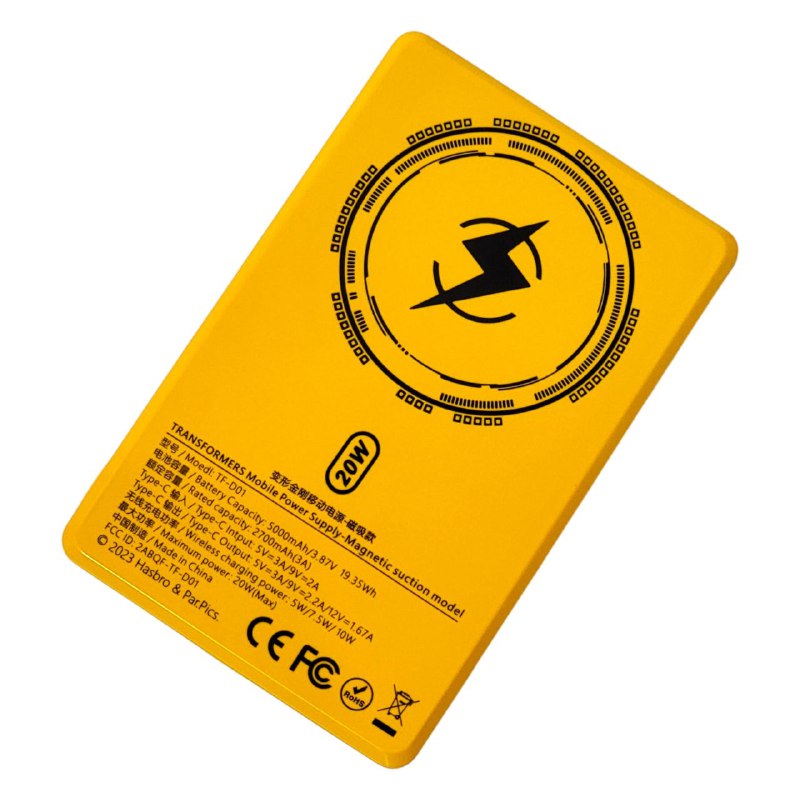 POWER BANK BATERIA TF-D01, CAPACIDAD DE CARGA 20W MAXIMO, 5000MAH/3.87V, ENTRADA TIPO C, SUCCION MAGNETICA, PORTATIL TRANSFORMERS AUTHENTIC BEASTS ALLIANCE