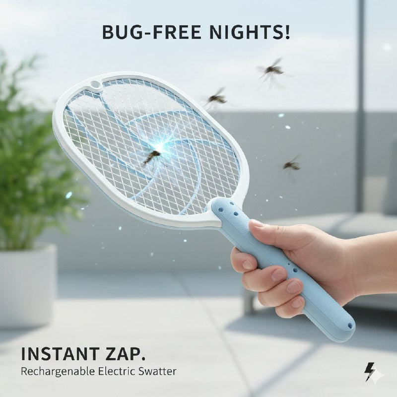 RAQUETA MATA MOSQUITOS ELECTRICA, ELIMINA ZANCUDOS Y MOSCAS AL INSTANTE, LIGERAS Y FACILES DE USAR 20X47CM