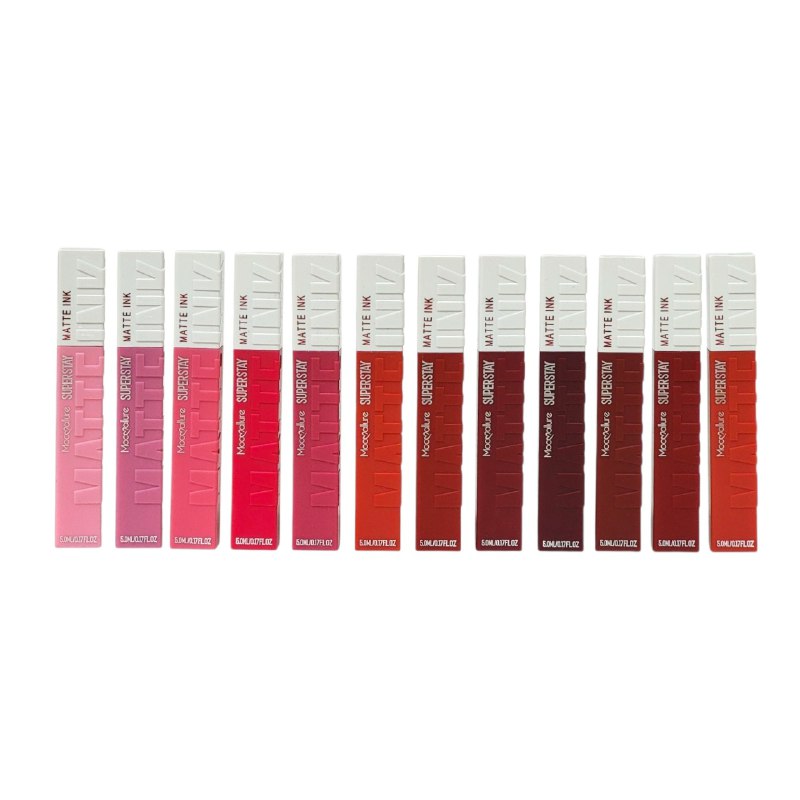 BRILLO LABIAL DUPE DE MAYBELLINE, COLOR SENSACIONAL DURADERO Y HERMOSO EN SET DE 12 PIEZAS MOCALLURE