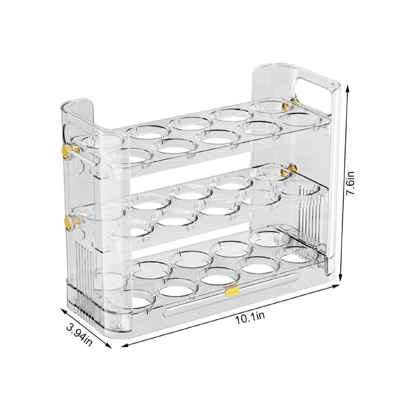 ORGANIZADOR DE HUEVOS TRANSPARENTE HUEVERA DE 3 CAPAS PARA 30 HUEVOS 25X10X20CM