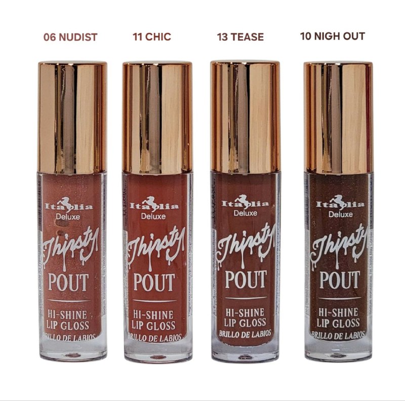 BRILLO LABIAL 4 TONOS ITALIA DELUXE THIRSTY POUT NAUGHY 06 NUDIST,11 CHIC,13 TEASE,10 NIGHT OUT 4GX4