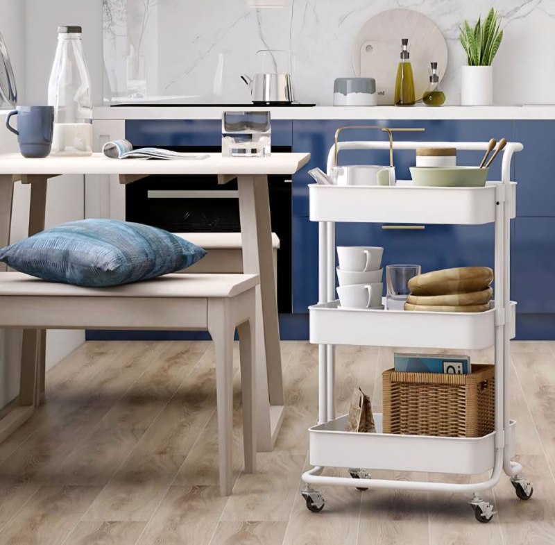ORGANIZADOR CARRITO ORGANIZADOR DE ALMACENAMIENTO DE METAL DE 3 NIVELES, MULTIUSOS PARA BAÑO, COCINA O DORMITORIO COLOR BLANCO 44.5X33X13CM