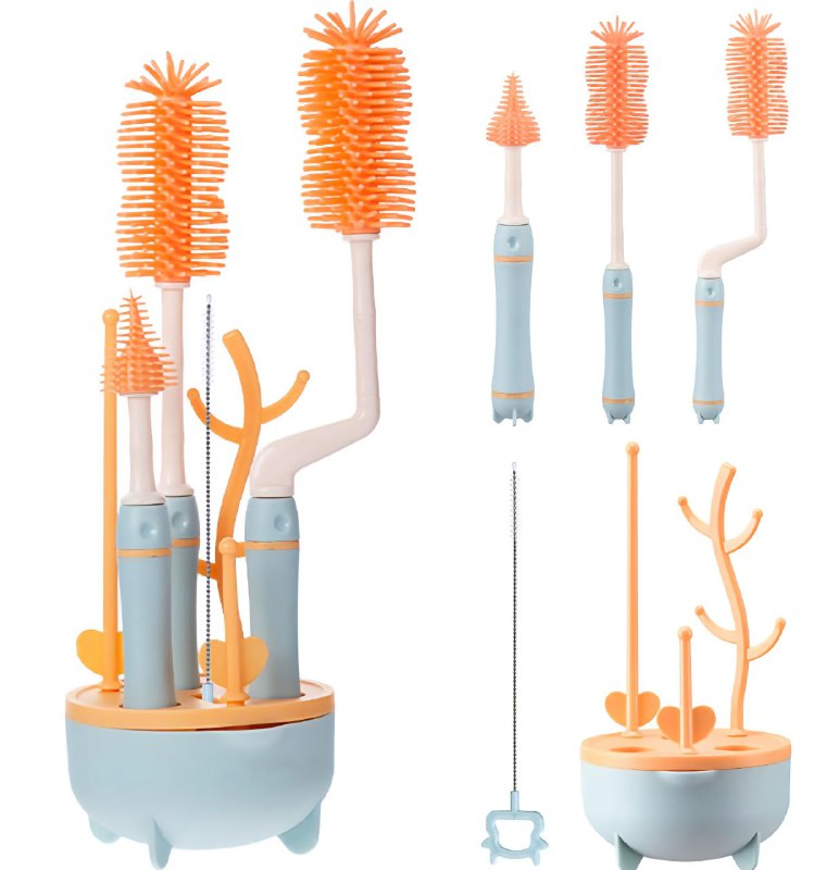 CEPILLO DE LIMPIEZA PARA BIBERON EN SET DE 7 PIEZAS, MATERIAL DE GRADO ALIMENTICIO FLEXIBLE MULTICONTACTO SMILY BABY