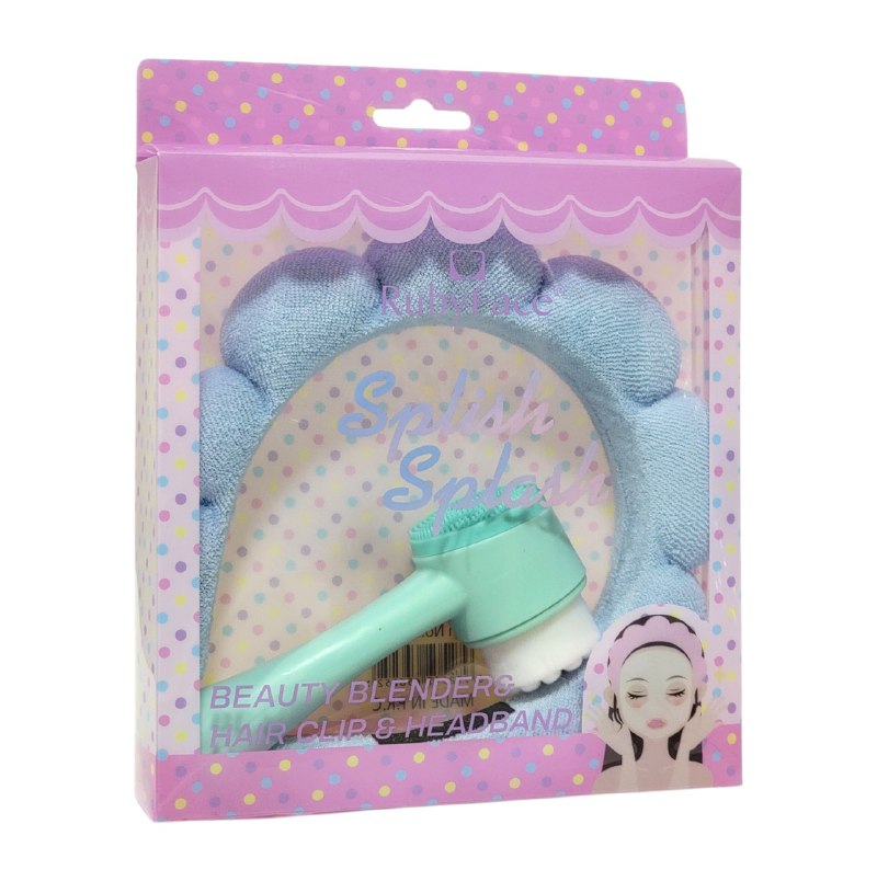 KIT DE CUIDADO FACIAL, BANDA PARA EL PELO Y CEPILLO FACIAL DOBLE ACCION RUBYFACE, 3 COLORES
