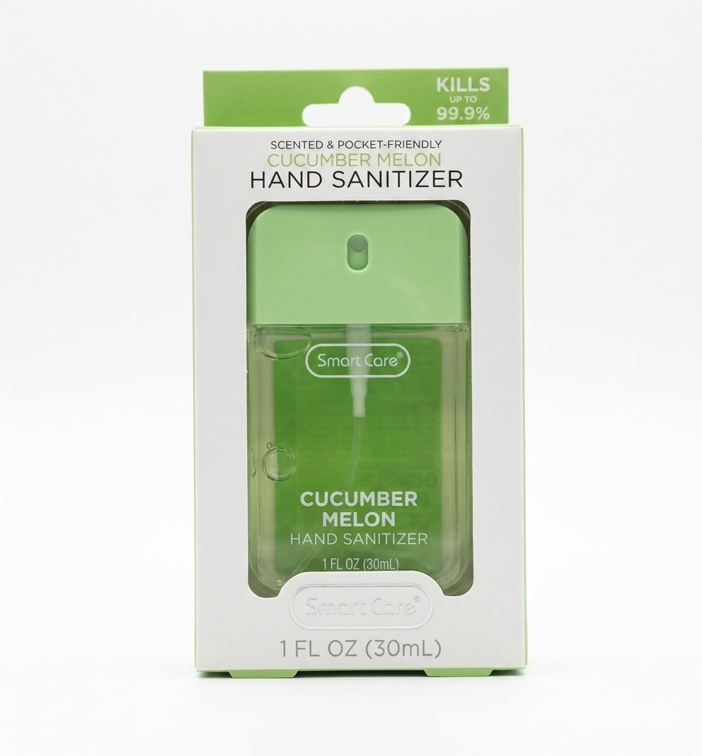 SPRAY SANITIZANTE DE MANOS PORTATIL HIDRATANTE AROMA A PEPINO Y MELON SMARTCARE 30ML