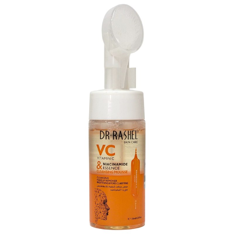 LIMPIADOR FACIAL EN ESPUMA ILUMINADOR Y DESMAQUILLANTE CON ESENCIA DE VITAMINA C Y NIACINAMIDA CON BROCHA DE SILICONA DR RASHEL 125ML
