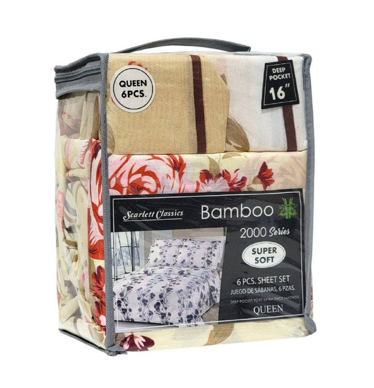 JUEGO DE SABANAS CAMERA DE 6 PIEZAS QUEEN SCARLETT CLASSICS BAMBOO, 54 ESTILOS