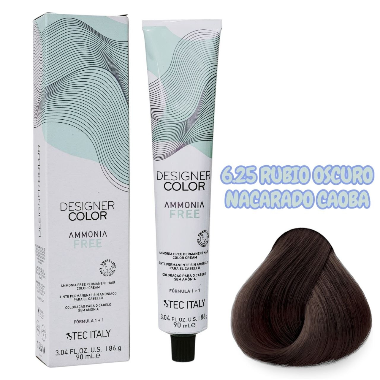 TINTE PERMANENTE CUIDA TU CABELLO Y OFRECE RESULTADOS CON TONOS MÁS NATURALES TONO 6.25 RUBIO OSCURO NACARADO CAOBA   1+1 TEC ITALY 90ML (Copia)