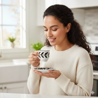 SET DE TAZAS Y PLATOS CON PATRON DE HOJAS 12PCS LIFEART