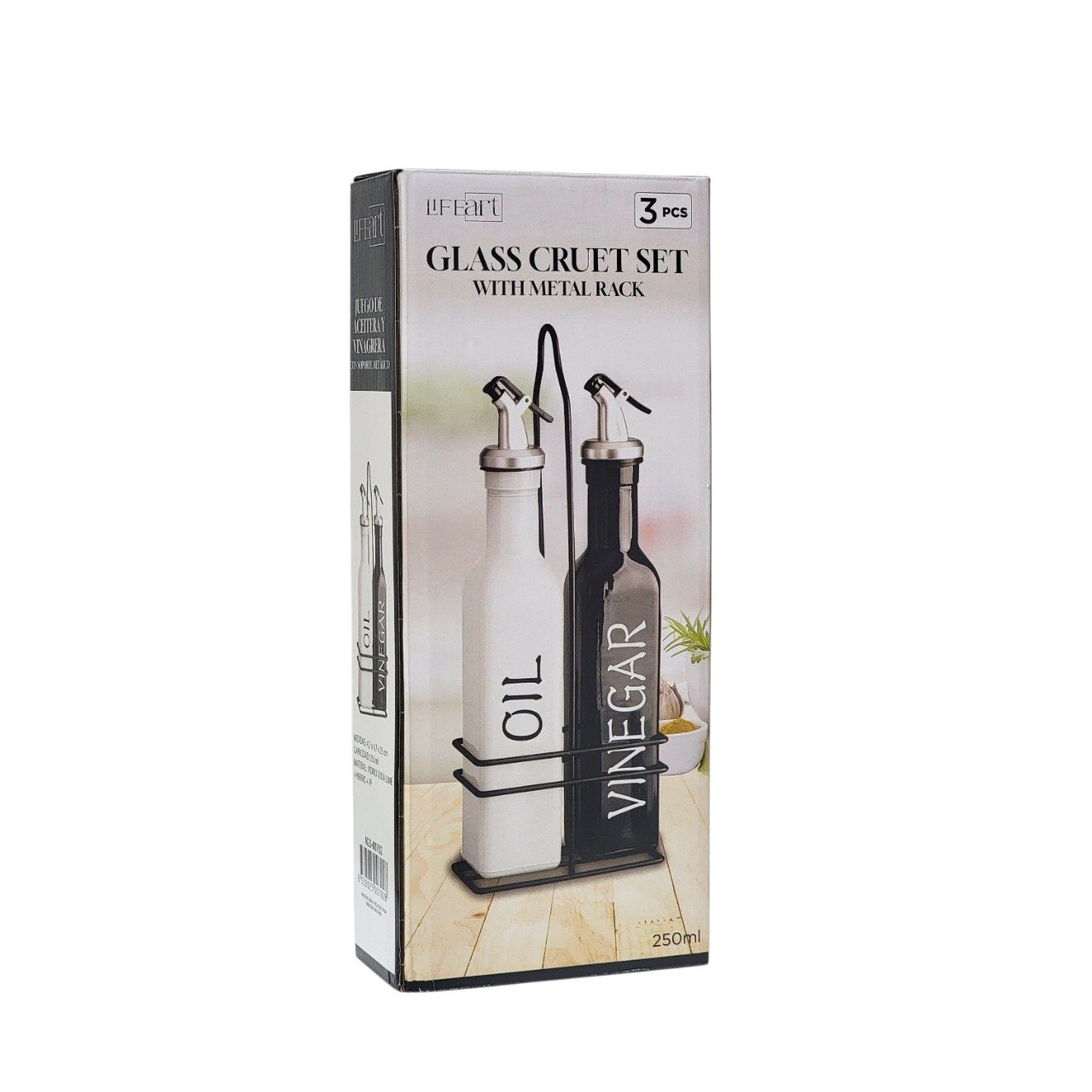 SET DE BOTELLAS ACEITERAS Y VINEGRERAS DE VIDRIO 3PCS LIFEART