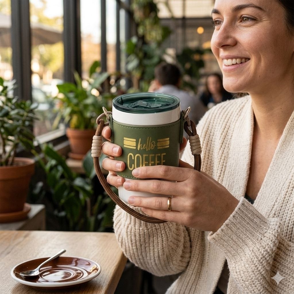 TAZA DE VIAJE DE PORCELANA CON FUNDA PROTECTORA TERMICA ESTILO URBANO LIFE ART 420ML