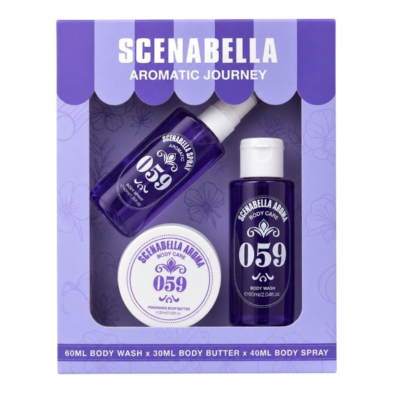 SET SCENABELLA AROMATIC JOURNEY 059 BODY SPRAY 40ML CREMA CORPORAL 30ML GEL DE DUCHA 60ML (M) (AROMA SIMILAR A SOL DE JANEIRO CHEIROSA 59)