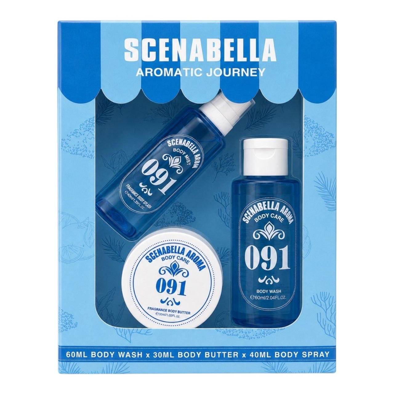 SET SCENABELLA AROMATIC JOURNEY 087 BODY SPRAY 40ML CREMA CORPORAL 30ML GEL DE DUCHA 60ML (M) (AROMA SIMILAR A SOL DE JANEIRO CHEIROSA 87)