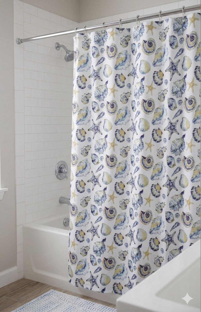 CORTINA DE BAÑO DE TELA CON GANCHOS DE METAL WAFFLE COLLECTION 182.5X182.5CM