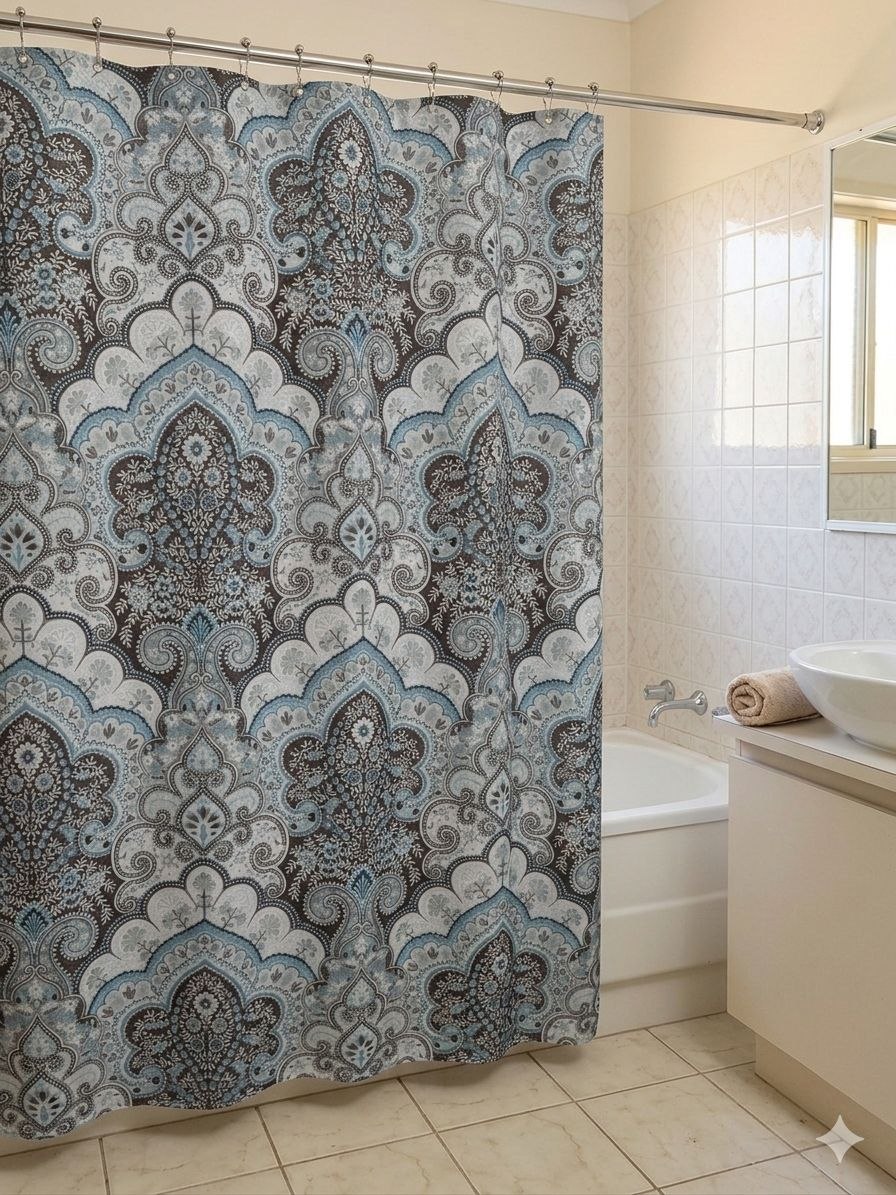CORTINA DE BAÑO DE TELA CON GANCHOS DE METAL WAFFLE COLLECTION 182.5X182.5CM